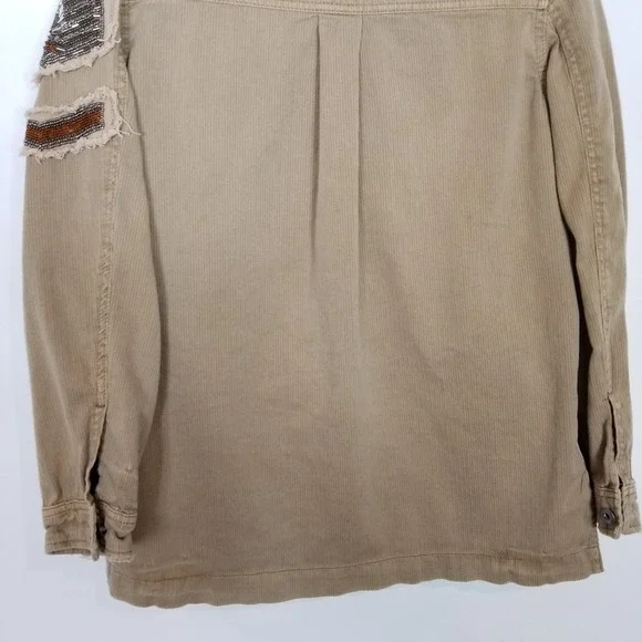 Free People Embellished Military Shirt Jacket Women Sz XS Beige Button Up Boho - Picture 9 of 13